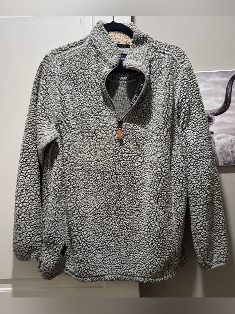 Simply Southern Womens Gray Faux Sherpa 1/4 Zip Pullover Sweater Jacket. Large